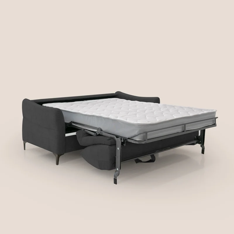 Dalia canapé convertible avec matelas H 18cm et pieds hauts en tissu détachable raffiné T17 noir