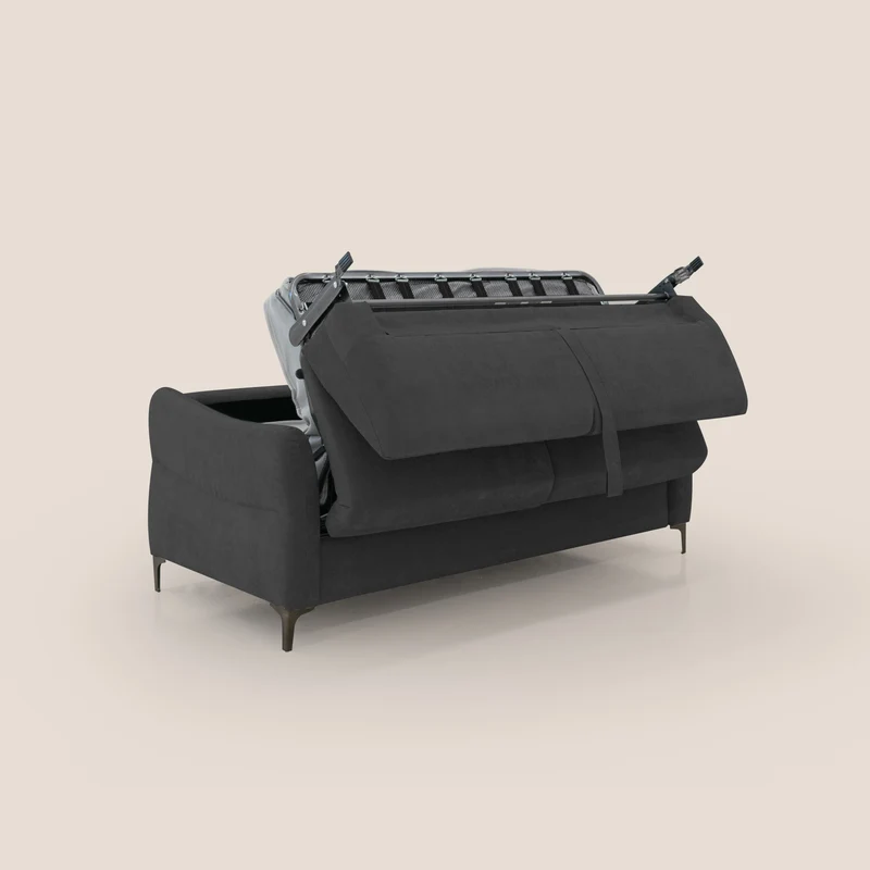 Dalia canapé convertible avec matelas H 18cm et pieds hauts en tissu détachable raffiné T17 noir