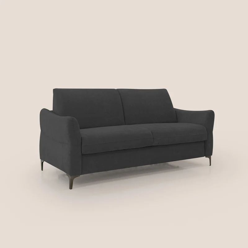 Dalia canapé convertible avec matelas H 18cm et pieds hauts en tissu détachable raffiné T17 noir