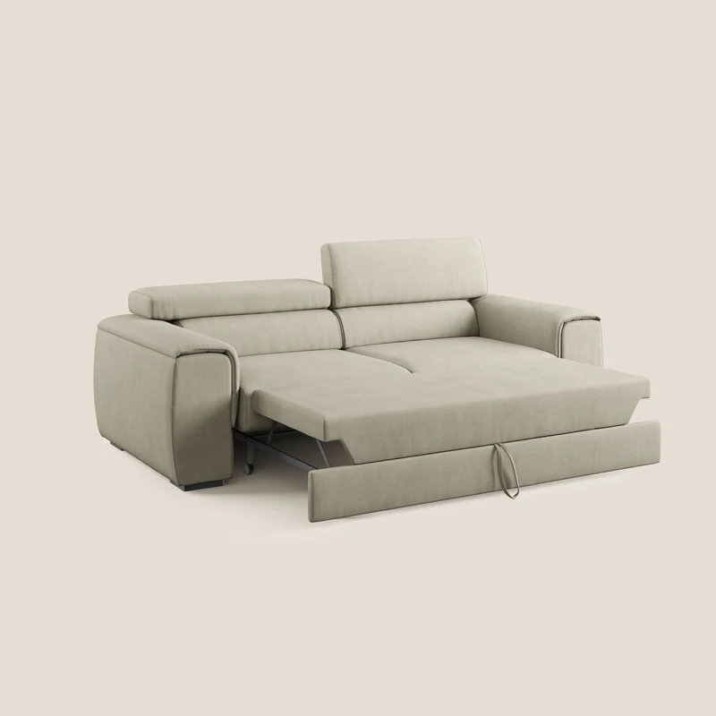 Zeno canapé linéaire avec pouf extractible en tissu doux imperméable T02 crème