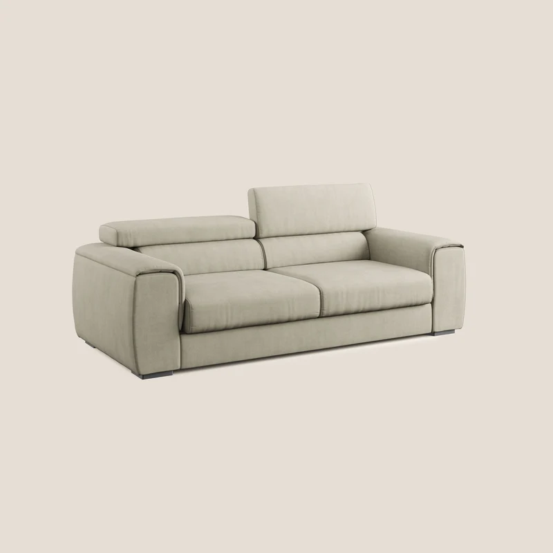 Zeno canapé linéaire avec pouf extractible en tissu doux imperméable T02 crème