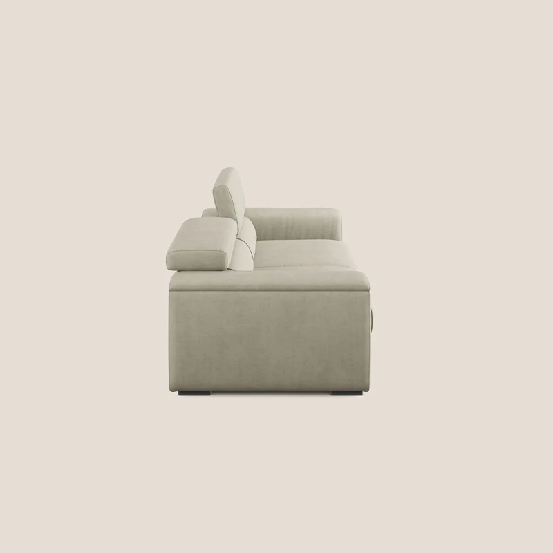 Zeno canapé linéaire avec pouf extractible en tissu doux imperméable T02 crème