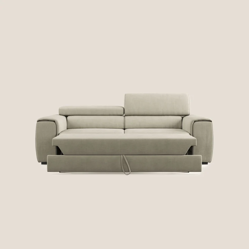 Zeno canapé linéaire avec pouf extractible en tissu doux imperméable T02 crème