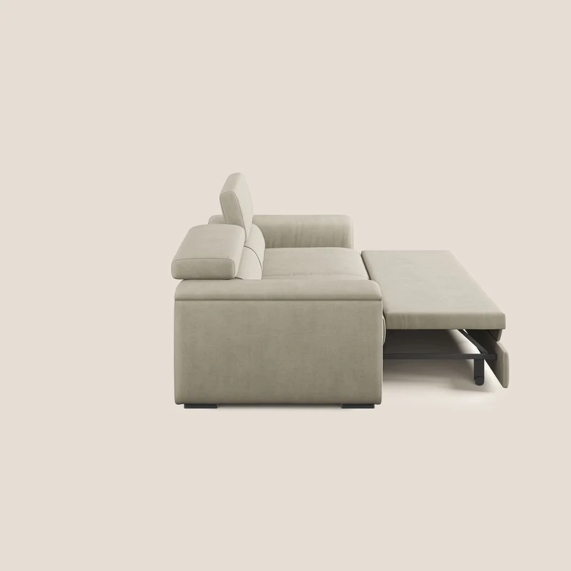 Zeno canapé linéaire avec pouf extractible en tissu doux imperméable T02 crème