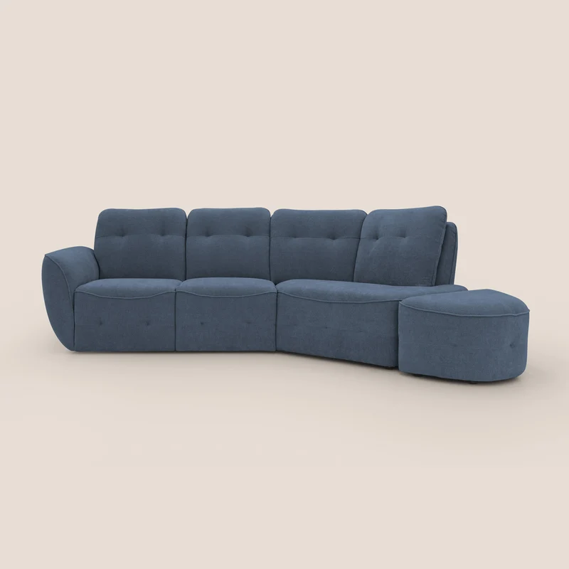 Cerbero canapé d'angle avec pouf terminal en bouclette douce imperméable T07 bleu