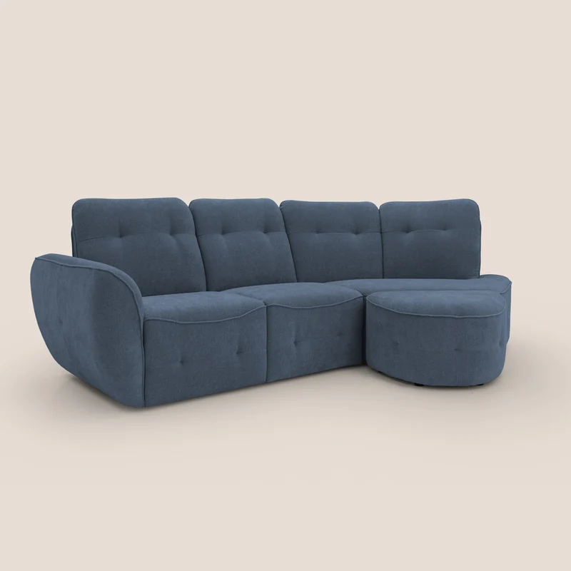 Cerbero canapé d'angle avec pouf terminal en bouclette douce imperméable T07 bleu