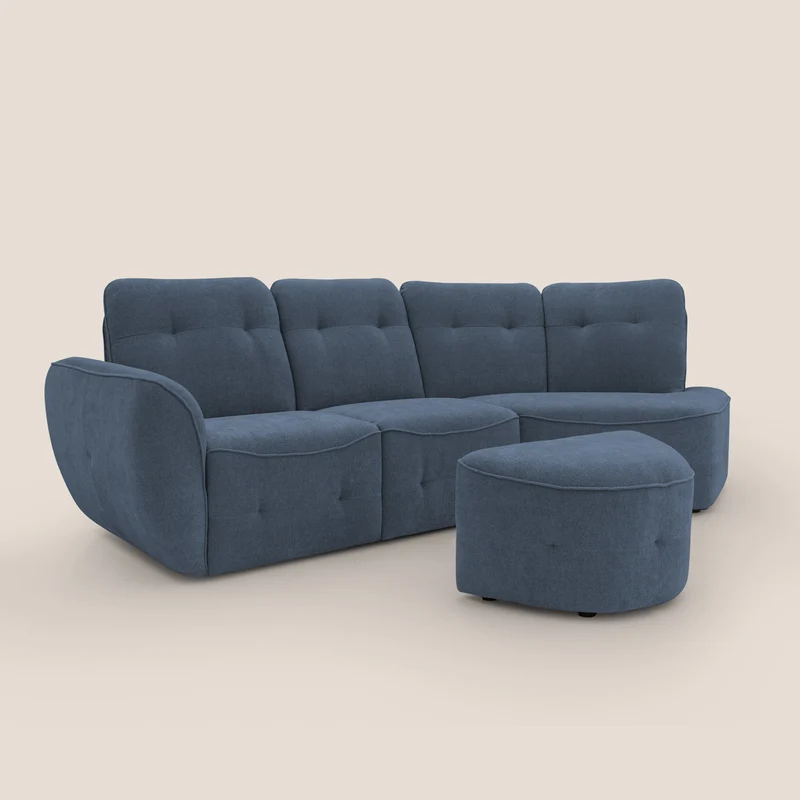 Cerbero canapé d'angle avec pouf terminal en bouclette douce imperméable T07 bleu