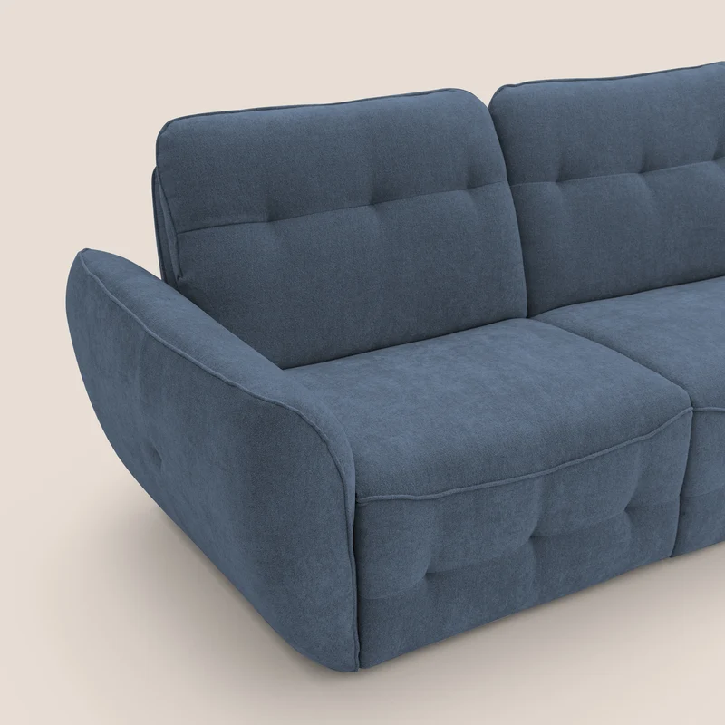 Cerbero canapé d'angle avec pouf terminal en bouclette douce imperméable T07 bleu