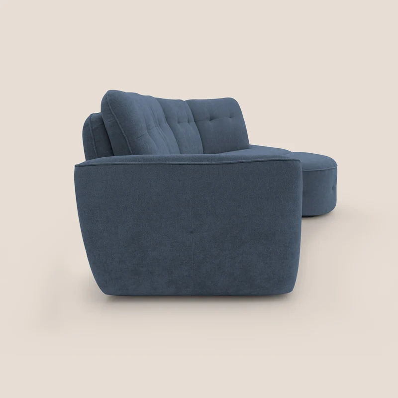 Cerbero canapé d'angle avec pouf terminal en bouclette douce imperméable T07 bleu