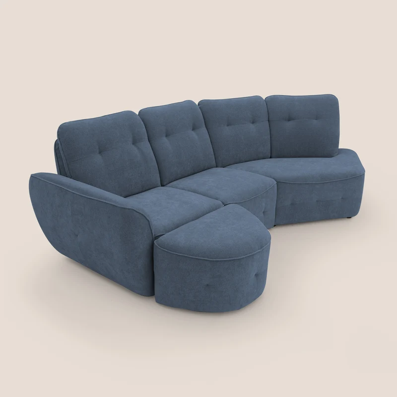 Cerbero canapé d'angle avec pouf terminal en bouclette douce imperméable T07 bleu