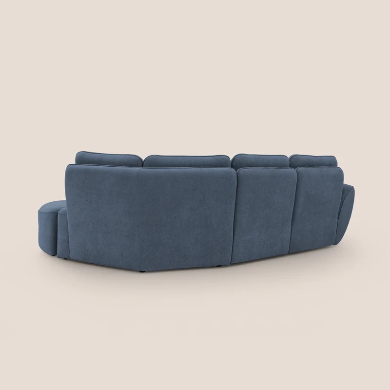 Cerbero canapé d'angle avec pouf terminal en bouclette douce imperméable T07 bleu