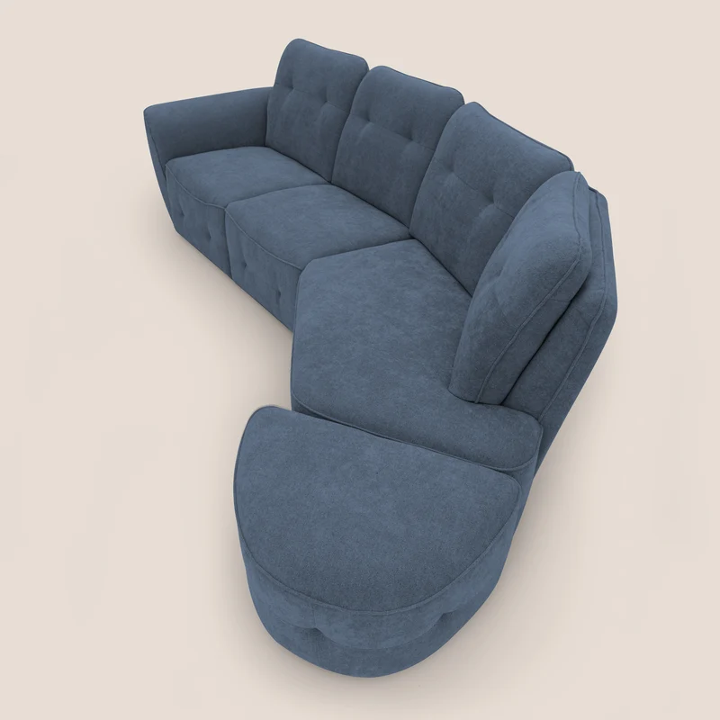 Cerbero canapé d'angle avec pouf terminal en bouclette douce imperméable T07 bleu