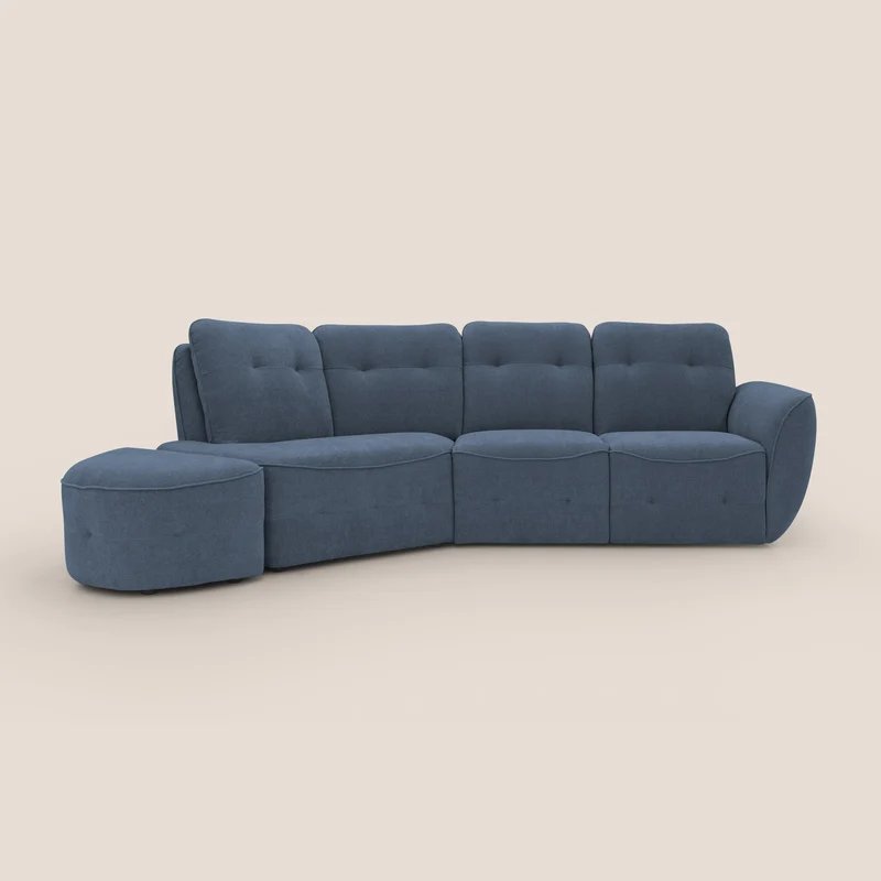Cerbero canapé d'angle avec pouf terminal en bouclette douce imperméable T07 bleu
