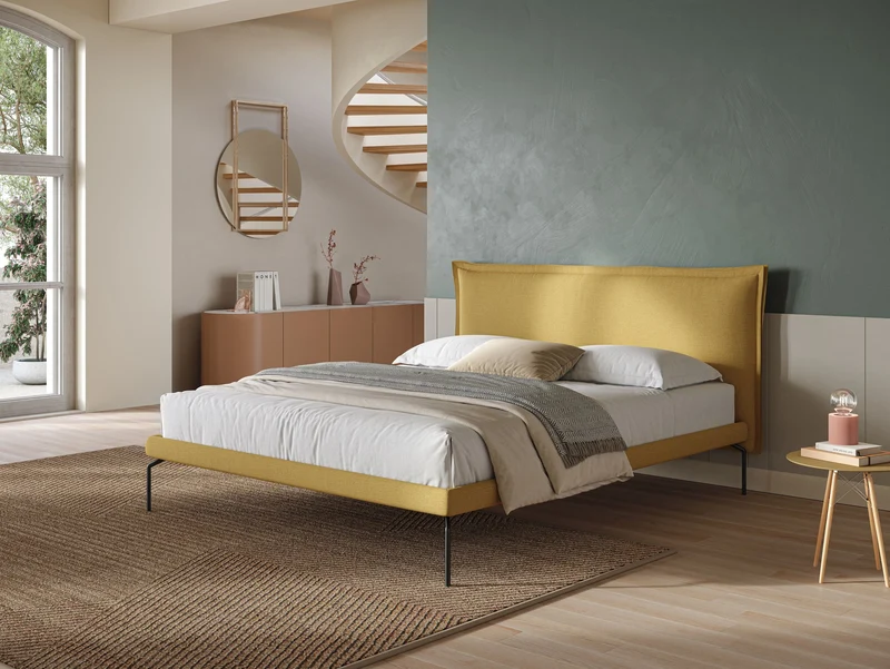 Eric lit rembourré au design minimaliste en tissu imperméable T14 jaune