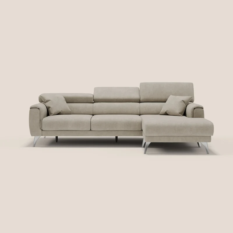 Caravaggio Canapé d'angle avec assises coulissantes en tissu doux imperméable T02 crème