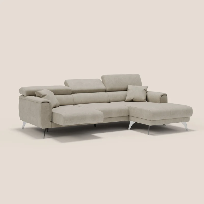 Caravaggio Canapé d'angle avec assises coulissantes en tissu doux imperméable T02 crème