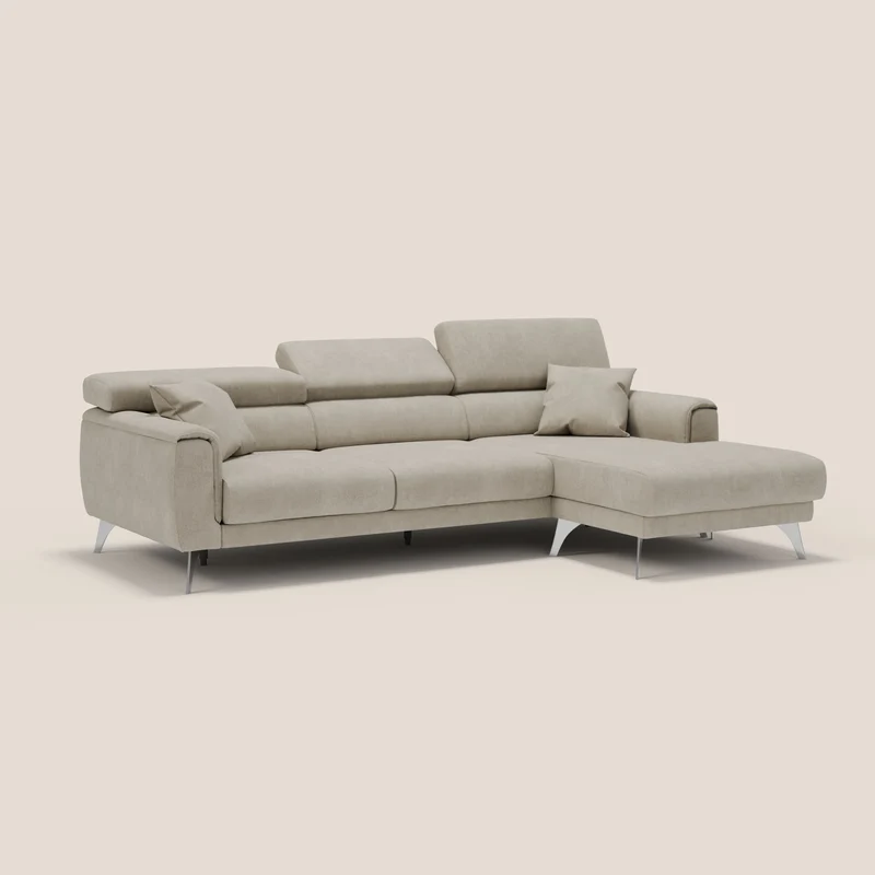 Caravaggio Canapé d'angle avec assises coulissantes en tissu doux imperméable T02 crème