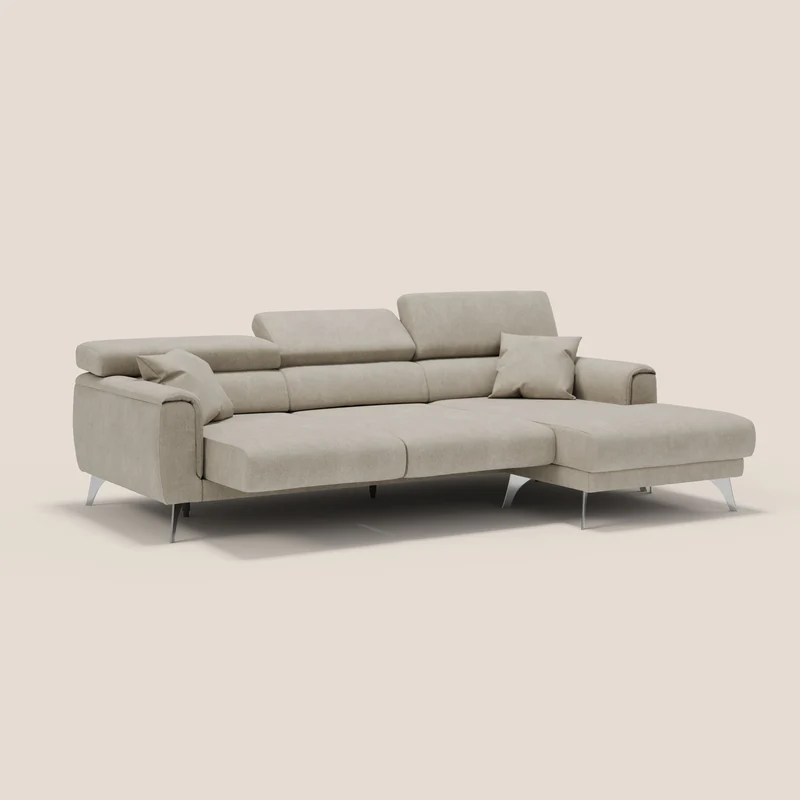 Caravaggio Canapé d'angle avec assises coulissantes en tissu doux imperméable T02 crème