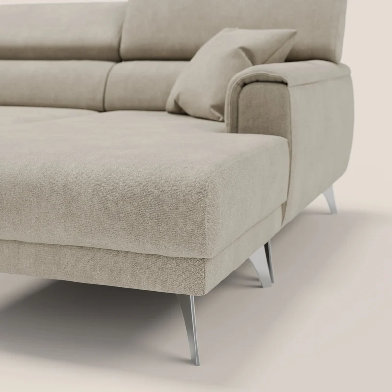 Caravaggio Canapé d'angle avec assises coulissantes en tissu doux imperméable T02 crème