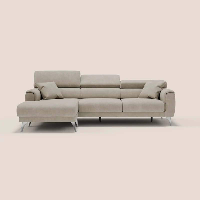 Caravaggio Canapé d'angle avec assises coulissantes en tissu doux imperméable T02 crème