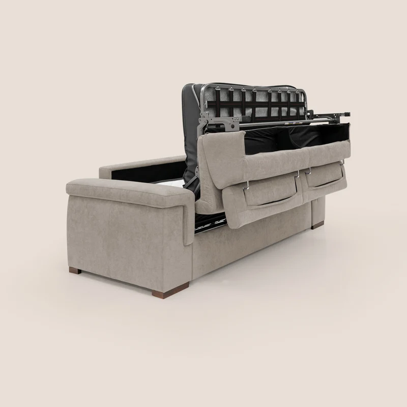 Giunone canapé convertible avec matelas de 18 cm et têtières inclinables en tissu imperméable T02 beige