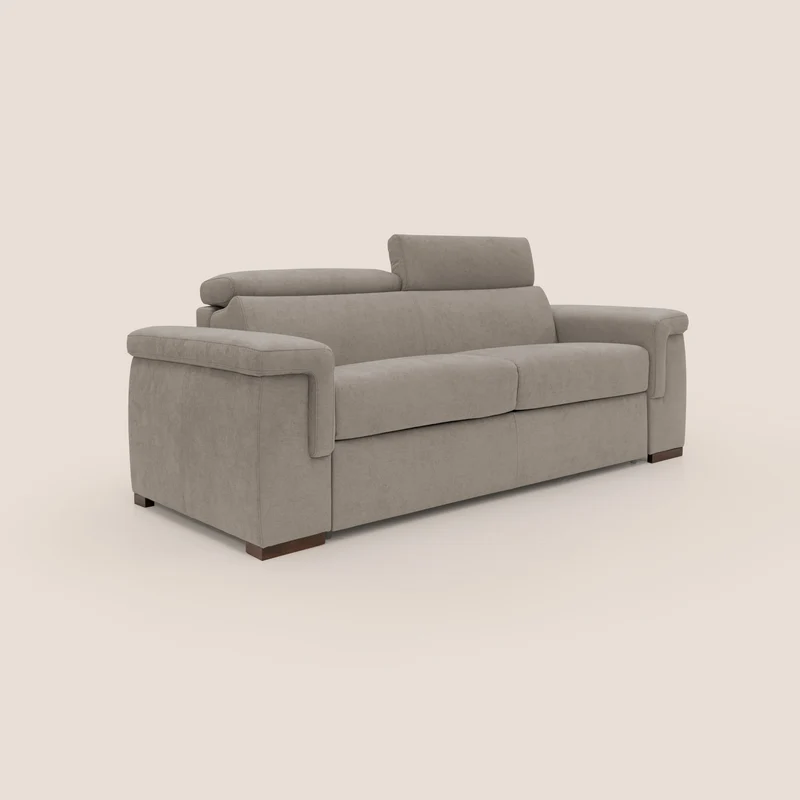 Giunone canapé convertible avec matelas de 18 cm et têtières inclinables en tissu imperméable T02 beige