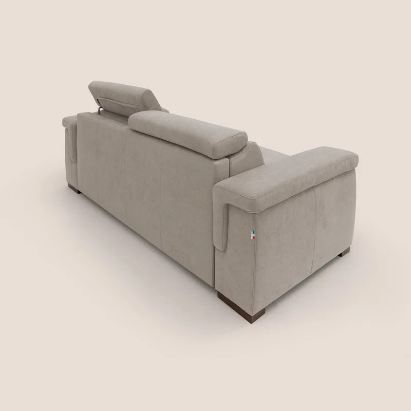 Giunone canapé convertible avec matelas de 18 cm et têtières inclinables en tissu imperméable T02 beige