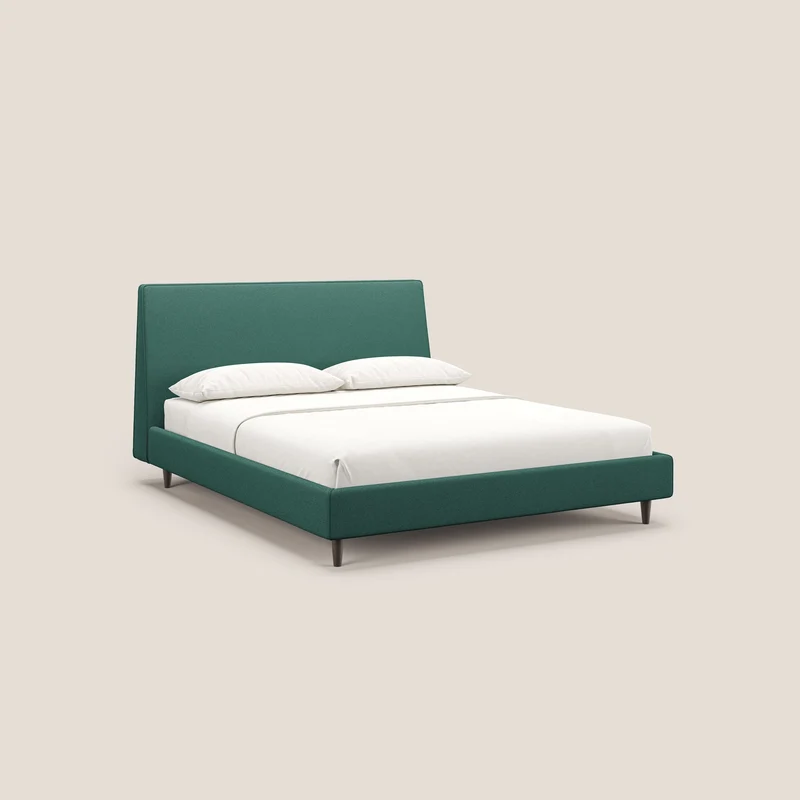 Dorotea lit rembourré avec pieds bois et tissu bouclette douce imperméable T07 vert