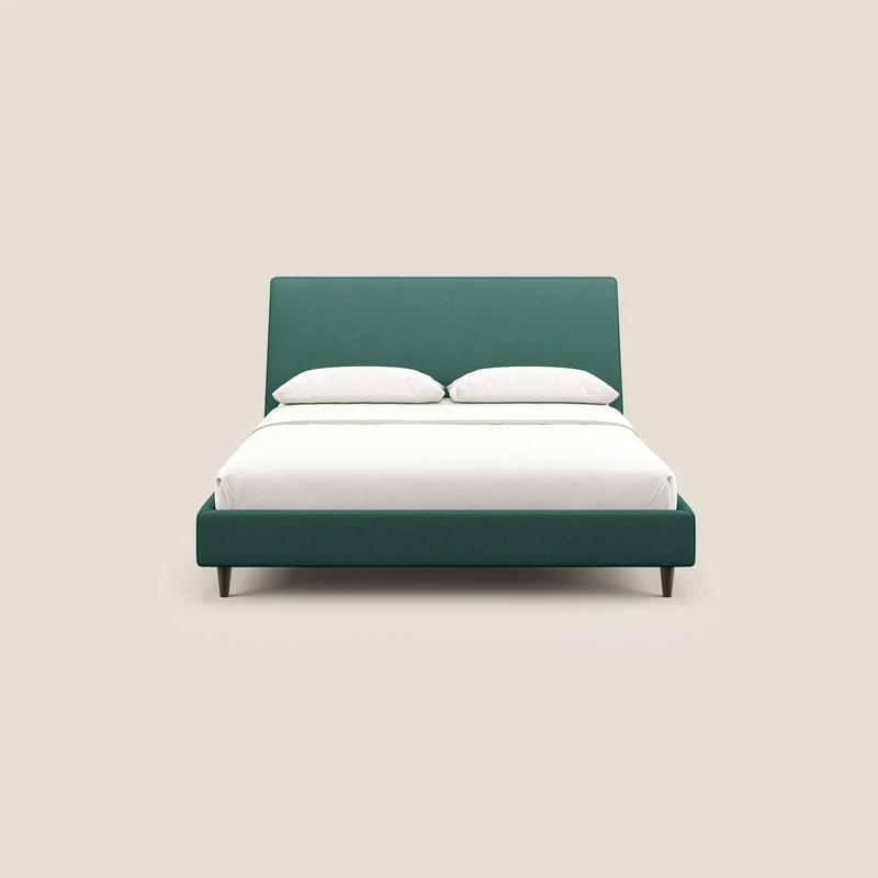 Dorotea lit rembourré avec pieds bois et tissu bouclette douce imperméable T07 vert
