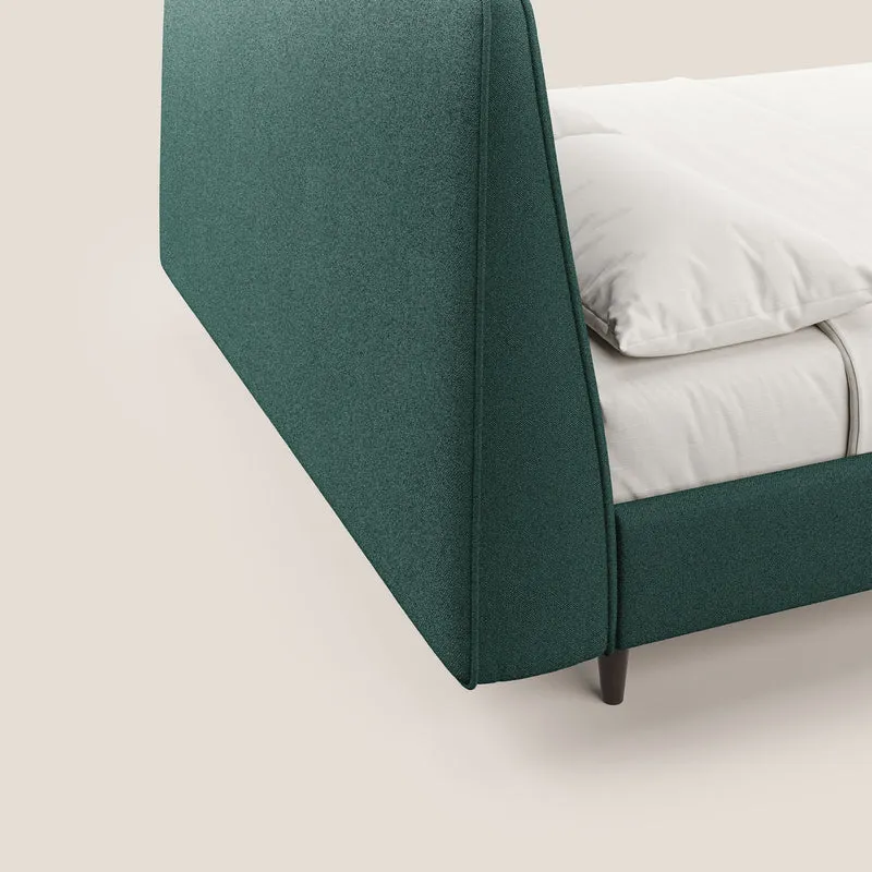 Dorotea lit rembourré avec pieds bois et tissu bouclette douce imperméable T07 vert
