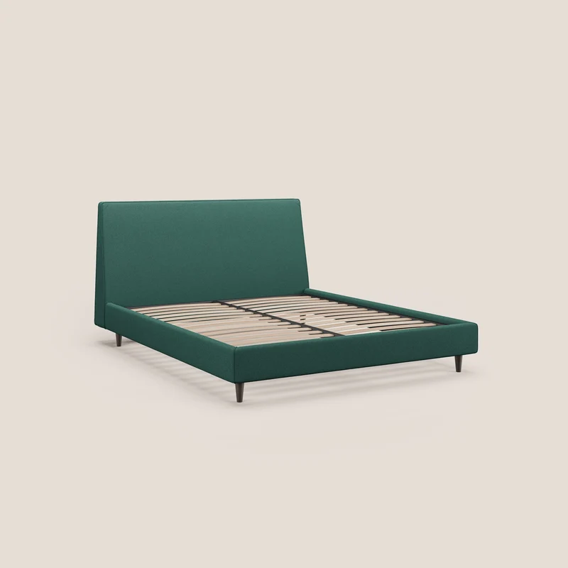 Dorotea lit rembourré avec pieds bois et tissu bouclette douce imperméable T07 vert