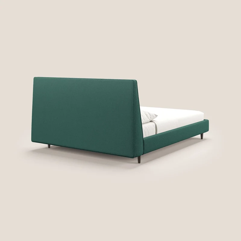 Dorotea lit rembourré avec pieds bois et tissu bouclette douce imperméable T07 vert