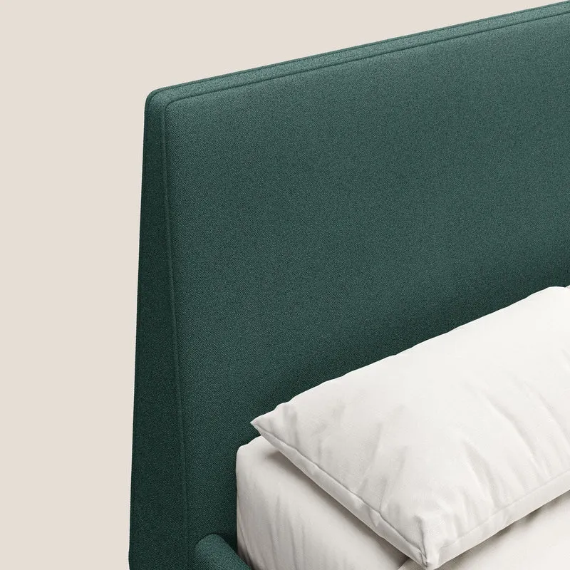 Dorotea lit rembourré avec pieds bois et tissu bouclette douce imperméable T07 vert