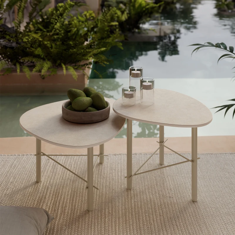 Cookie table basse de salon en laminam terre di matera chanvre