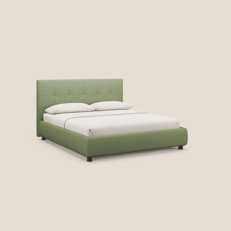 Minato lit coffre avec tête de lit capitonnée en similicuir imperméable T04 vert