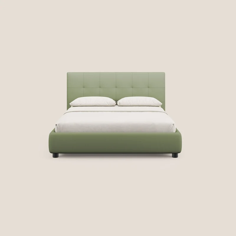 Minato lit coffre avec tête de lit capitonnée en similicuir imperméable T04 vert