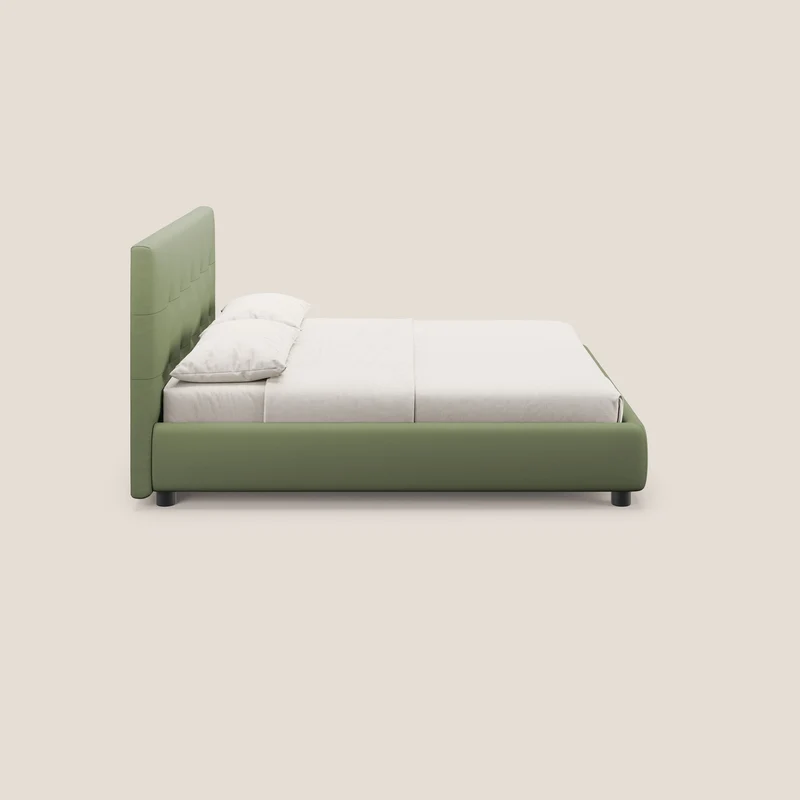 Minato lit coffre avec tête de lit capitonnée en similicuir imperméable T04 vert