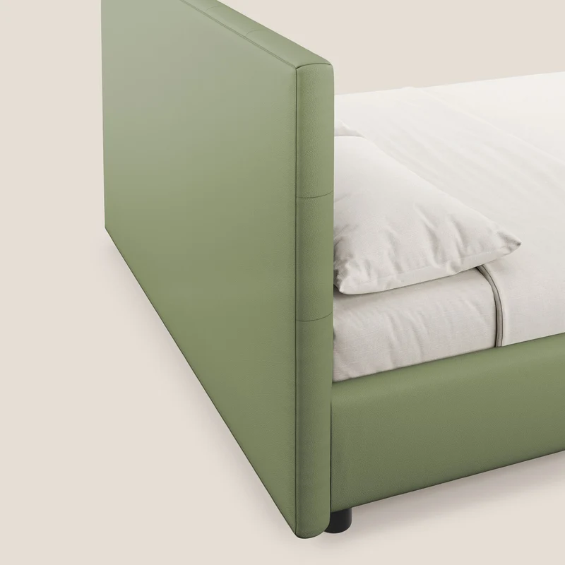 Minato lit coffre avec tête de lit capitonnée en similicuir imperméable T04 vert