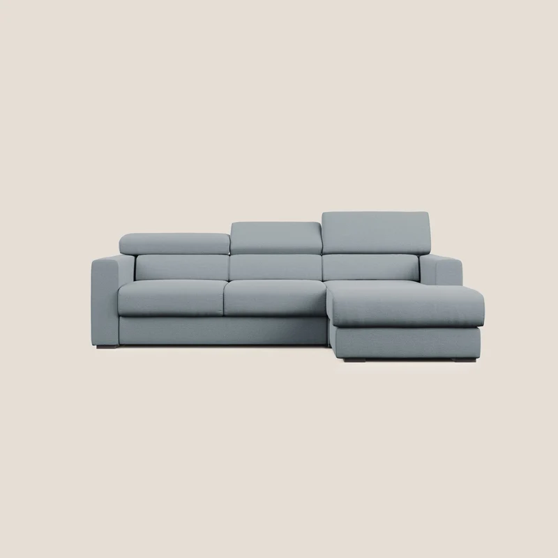 Dylan canapé d'angle avec méridienne et pouf extractible en tissu flammé effet coton imperméable T19 bleu pastel