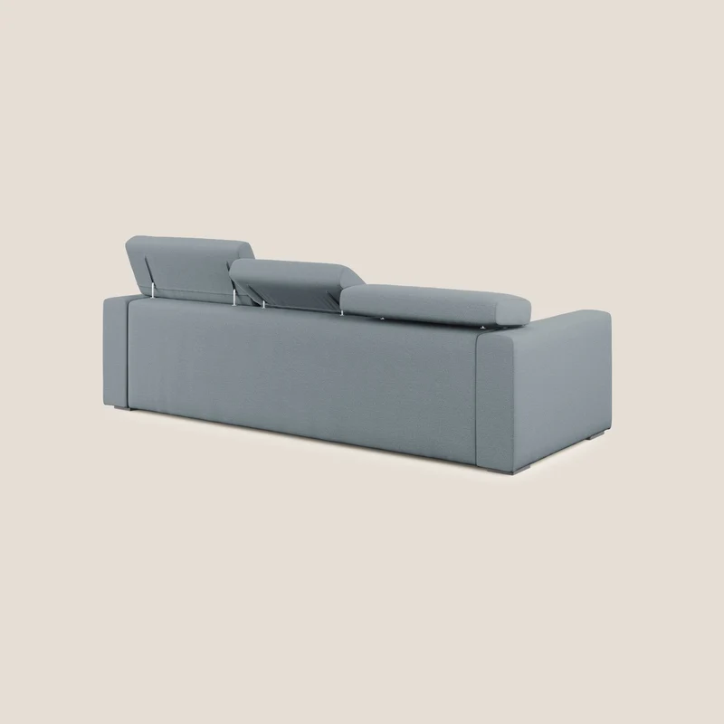 Dylan canapé d'angle avec méridienne et pouf extractible en tissu flammé effet coton imperméable T19 bleu pastel