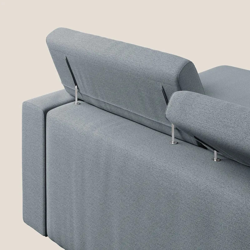Dylan canapé d'angle avec méridienne et pouf extractible en tissu flammé effet coton imperméable T19 bleu pastel