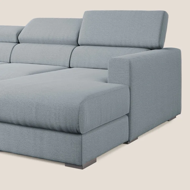 Dylan canapé d'angle avec méridienne et pouf extractible en tissu flammé effet coton imperméable T19 bleu pastel