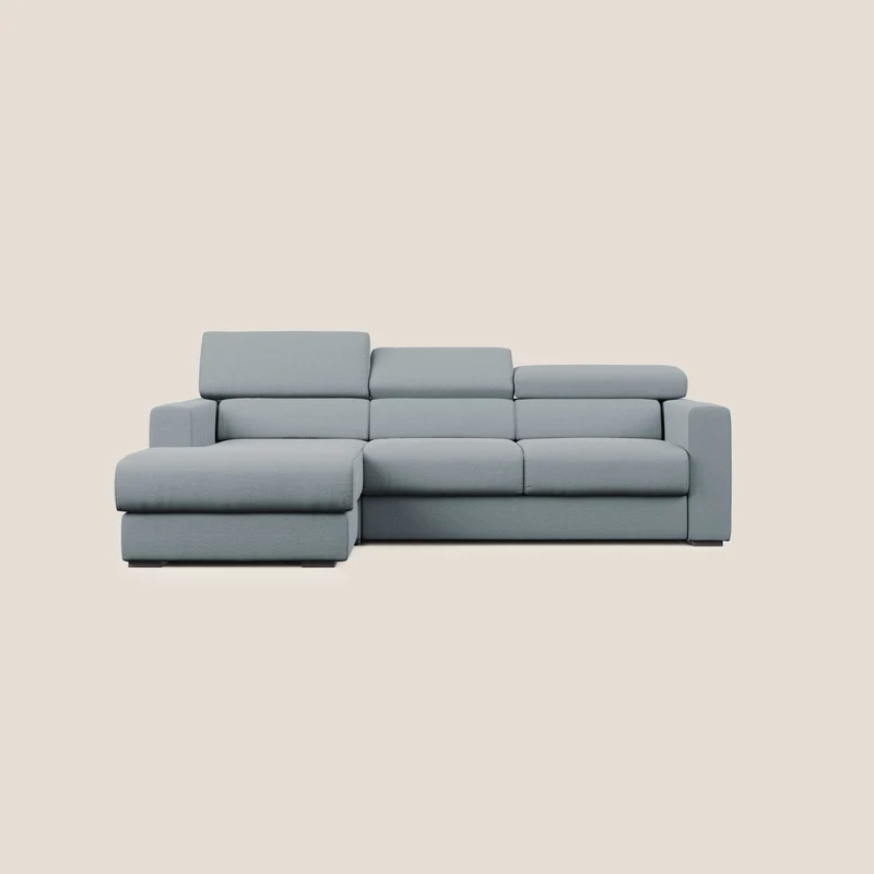 Dylan canapé d'angle avec méridienne et pouf extractible en tissu flammé effet coton imperméable T19 bleu pastel