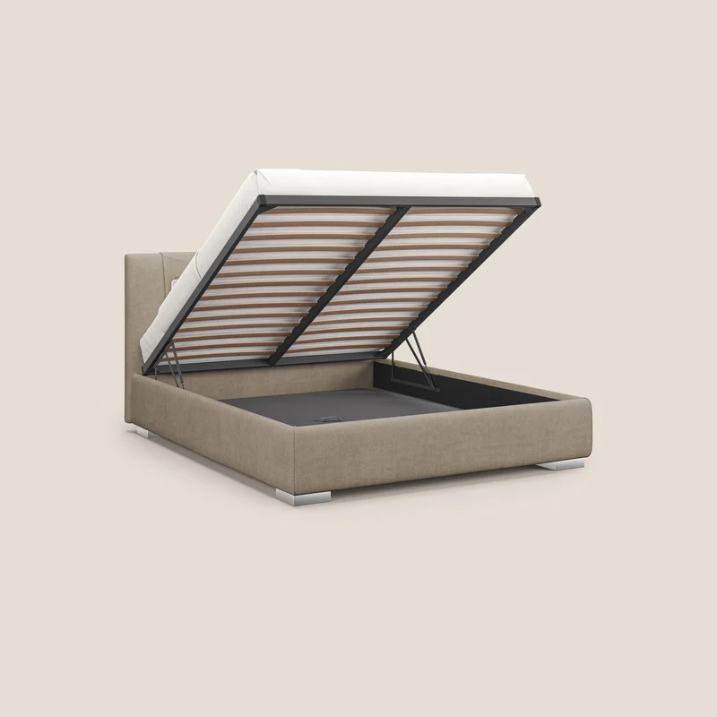Horus lit rembourré avec coffre et prise USB sur la tête de lit en tissu imperméable T02 beige