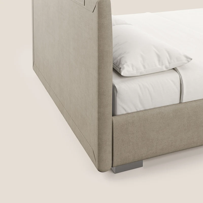 Horus lit rembourré avec coffre et prise USB sur la tête de lit en tissu imperméable T02 beige