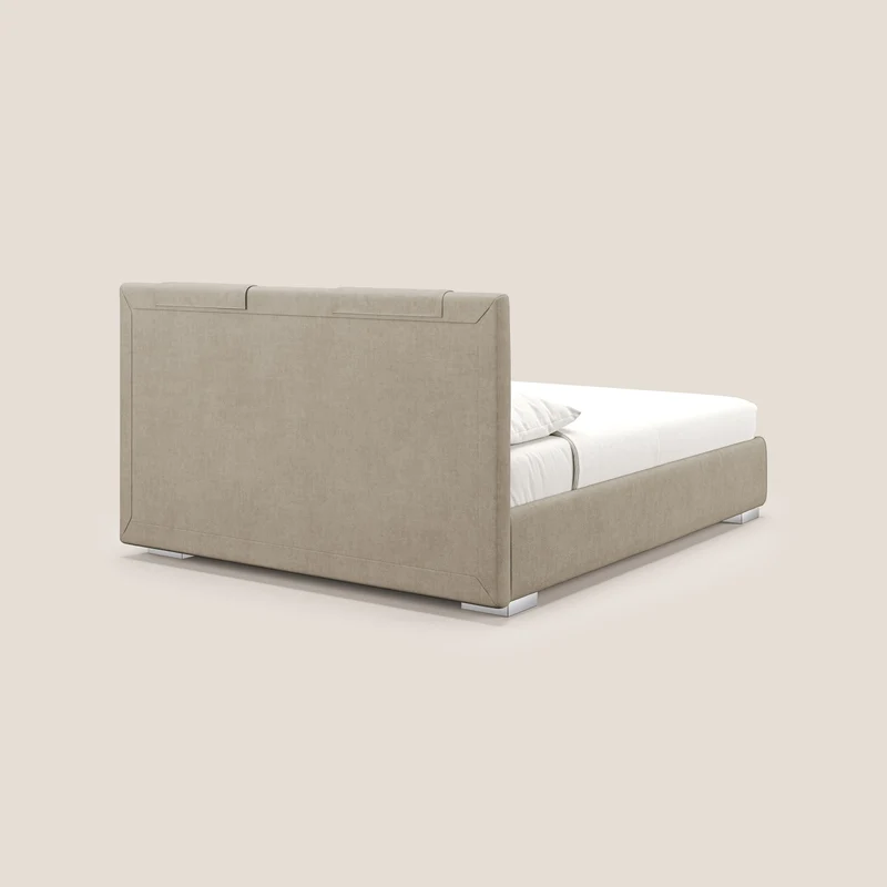 Horus lit rembourré avec coffre et prise USB sur la tête de lit en tissu imperméable T02 beige