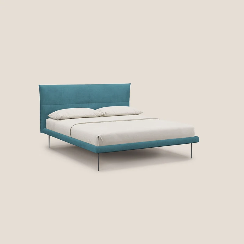 Akiko lit rembourré avec pieds hauts en métal en tissu imperméable T02 bleu clair