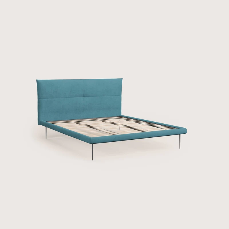 Akiko lit rembourré avec pieds hauts en métal en tissu imperméable T02 bleu clair
