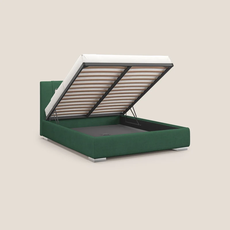 Horus lit rembourré avec coffre et prise USB sur la tête de lit en tissu imperméable T02 vert