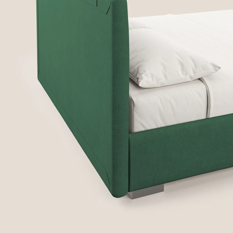 Horus lit rembourré avec coffre et prise USB sur la tête de lit en tissu imperméable T02 vert